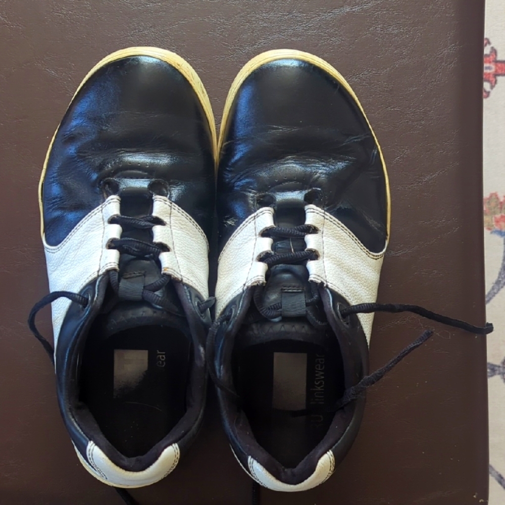 True Linkswear Black and White Leather Golf Shoes Men's 9.5